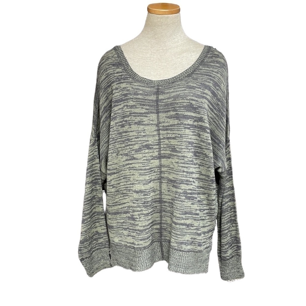 Chan Luu Sweater Womens Medium Tan Gray Drop Sleeve Wide Neck